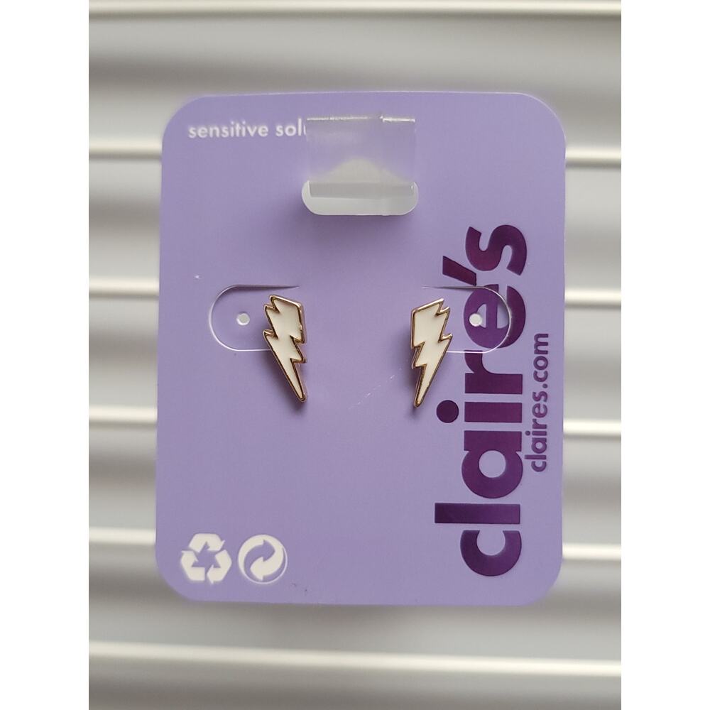 Claires Stud Earrings Lightning Bolt Small Earring White Gold Girls Womens Punk